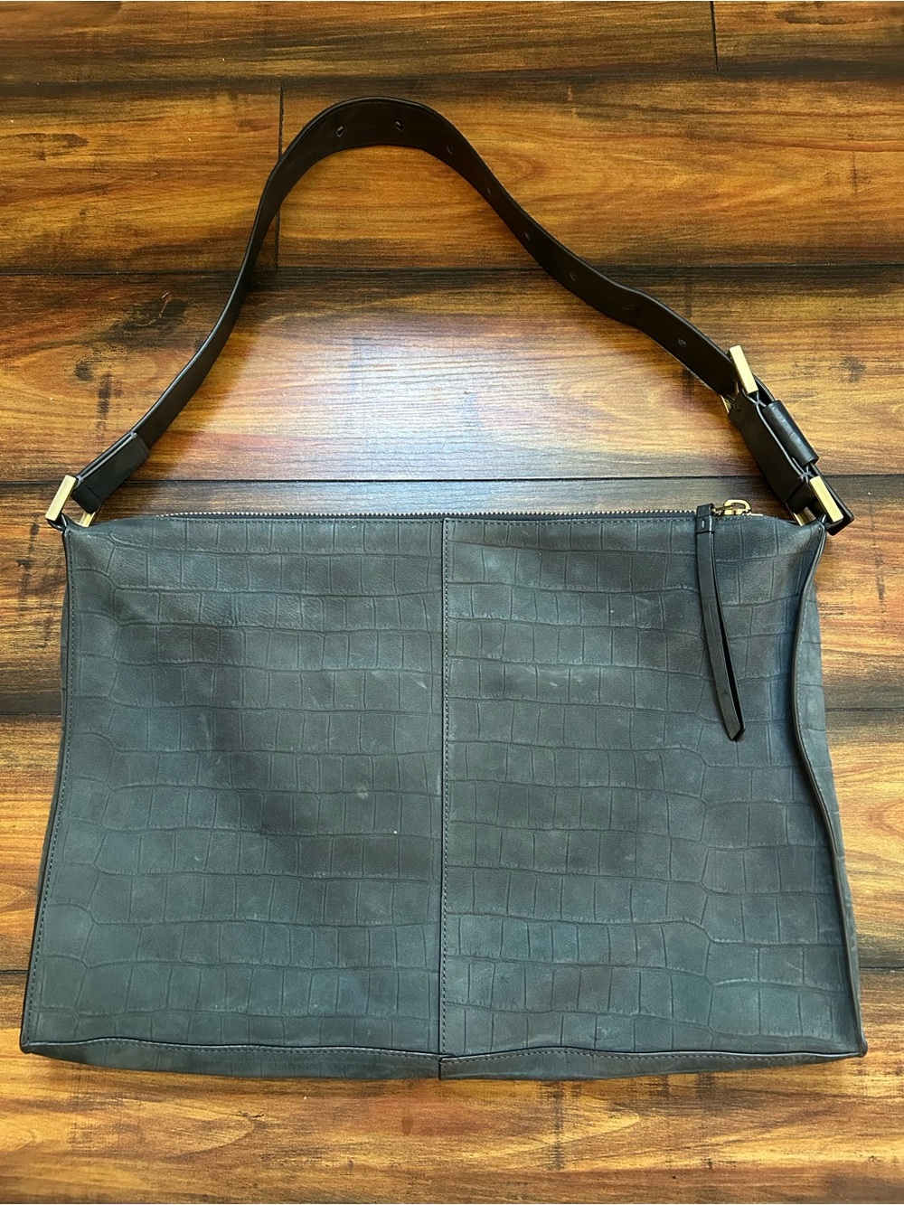 All Saints Leather Shoulder Bag Tote in Blue Gray